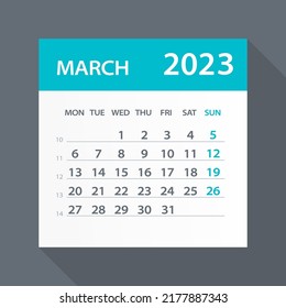 March 2023 Calendar Leaf - Illustration. Vector graphic page
