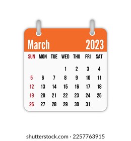 March 2023 calendar leaf calendar 2023 vector illustration