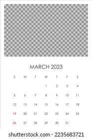 March 2023 calendar with place for your photo