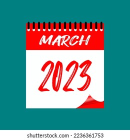 March 2023. Icon calendar month. Months of the year. Vector illustration sign label. Work Business Schedule Agenda Symbol, event schedule date. Meeting appointment time. 