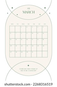 March 2023 simple design digital and printable calendar template illustration. Notes, scheduler, diary, calendar, memo, planner document template background. 
