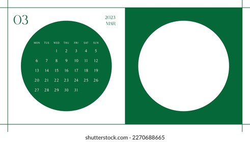 Marzo de 2023 diseño sencillo digital e imprimible ilustración de plantilla de calendario. Notas, programador, diario, calendario, nota, fondo de plantilla de documento del planificador. 