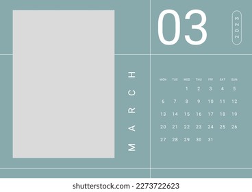Marzo de 2023 diseño sencillo digital e imprimible ilustración de plantilla de calendario. Notas, programador, diario, calendario, nota, fondo de plantilla de documento del planificador. 