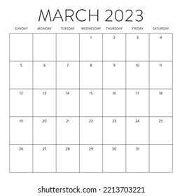 March 2023 Square Calendar Blank Planner Stock Vector (Royalty Free ...