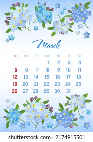 March 2023 Vertical Calendar Page Blue Stock Vector (Royalty Free ...