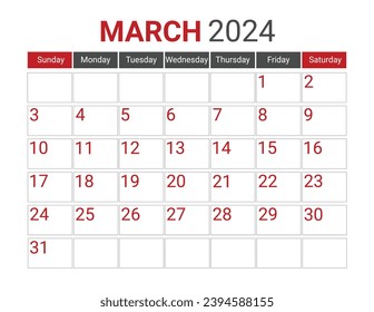 Lunes negro y rojo de marzo de 2024 Inicio Landscaped Monthly Planner, Lunes Calendario de inicio 2024, Landscape Organizer, 2024 Monthly Event Planner, 2024 Edición Lunes Calendario de inicio