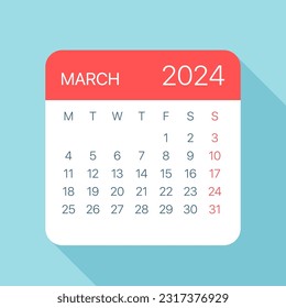 March 2024 Calendar Leaf - Illustration. Vector graphic page