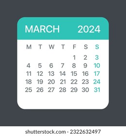 March 2024 Calendar Leaf - Illustration. Vector graphic page