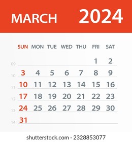 March 2024 Calendar Leaf - Illustration. Vector graphic page