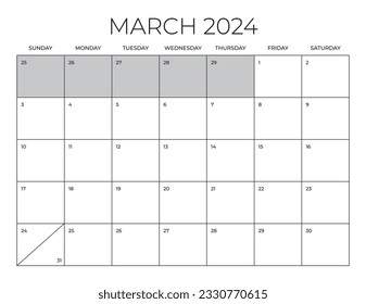 March 2024 Office Calendar, Blank Calendar Template, Home Office Monthly Planner, Letter Size Calendar