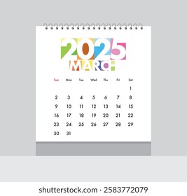 March 2025 Calendar. Date month of March 2025. Page of annual monthly calendar March 2025.