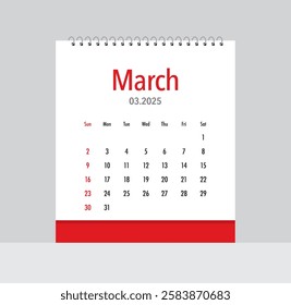 March 2025 Calendar. Date month of March 2025. Page of annual monthly calendar March 2025.