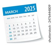 March 2025 Calendar Leaf - Illustration. Vector graphic page