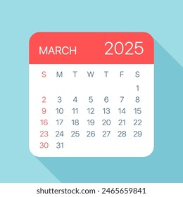 March 2025 Calendar Leaf - Illustration. Vector graphic page