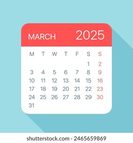 March 2025 Calendar Leaf - Illustration. Vector graphic page