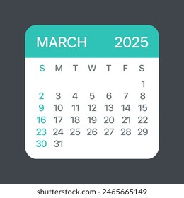 March 2025 Calendar Leaf - Illustration. Vector graphic page