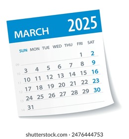 March 2025 Calendar Leaf - Illustration. Vector graphic page