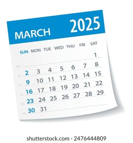 Hoja de calendario de marzo de 2025 - Illustración libre de derechos. página de gráfico de Vector