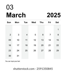 March 2025 Calendar printable template