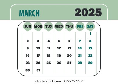 March 2025 Calendar vector item