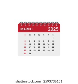 March 2025 Calender Vector Stock Image.