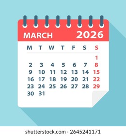 March 2026 Calendar Leaf - Illustration. Vector graphic page