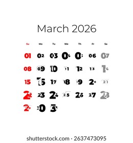 March 2026 calendar for USA vector
