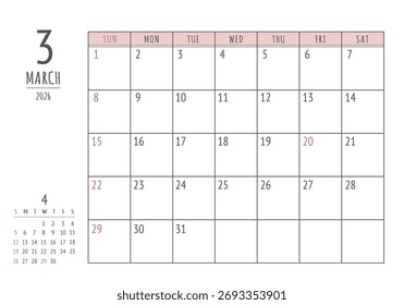March 2026
Simple Write-In Calendar