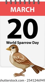 March 20th marked with a sparrow image
