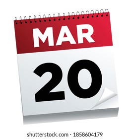 March 20th on a calendar page - illustrated.