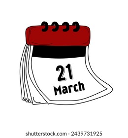 March 21 in calendar icon. vector illustration.
