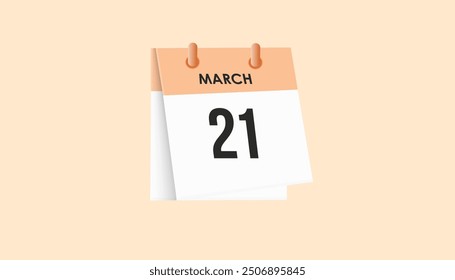 21 de marzo - calendario y planificador de tiempo. Recordatorio de icono de calendario diario. Ilustración vectorial.