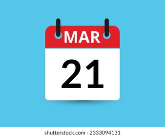 March 21. Flat icon calendar isolated on blue background. Date and month vector illustration