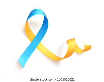 March 21 is the International Day of Man with Down Syndrome. The yellow-blue ribbon is a symbol of the movement for disseminating information about down syndrome. Vector illustration