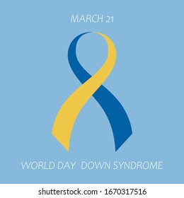 March 21, world down syndrome day. vector illustration.  awareness ribbon, loop, blue-and-yellow symbol.