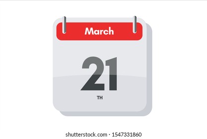 March 21th calendar icon. Day 21 of month. Vector icon illustration.