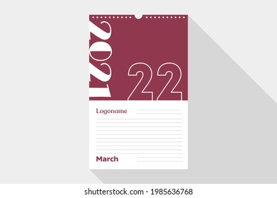 March 22 Calendar 2021 on notebook paper white and green background with your logo