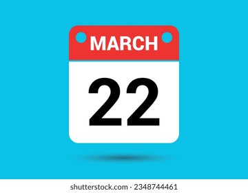 Marzo 22 Fecha Calendario Icono plano Día 22 Ilustración vectorial