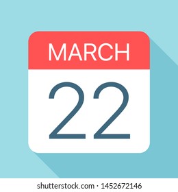 March 22 - Calendar Icon - Vector Illustration