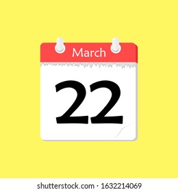 March 22 - Calendar Icon - Vector Illustration on a Yellow Background Design.