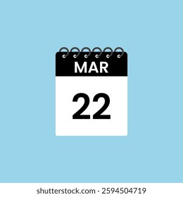 March 22 calendar reminder. 22th March Date Month calendar icon design template.
