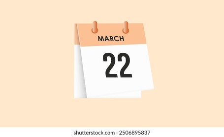 March 22 - calendar and Time planner. Daily Calendar Icon reminder. Vector Illustration.