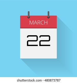 March 22, Daily calendar icon, Date and time, day, month, Holiday, Flat designed Vector Illustration