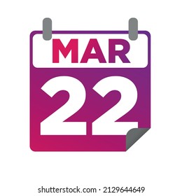 March 22. Single day calendar. minimalist flat illustration in purple color. eps 10
