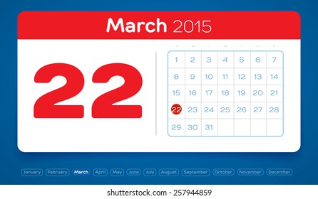 March 22, vector daily calendar, flat design, 2015