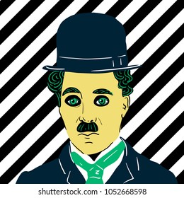 March 23, 2018: vector Illustration of Charlie Chaplin in pop art style.