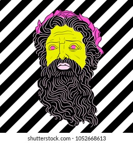 March 23, 2018: Vector Illustration Of Poseidon Sculpture In Pop Art Style.