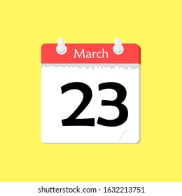 March 23 - Calendar Icon - Vector Illustration on a Yellow Background Design.