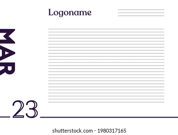 March 23 Calendar on notebook paper background with your logo