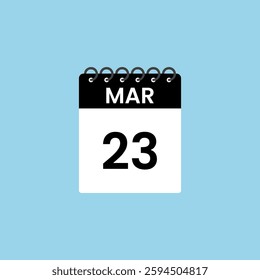 March 23 calendar reminder. 23th March Date Month calendar icon design template.
